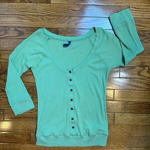 Old Navy Seafoam Button-Down Women's Top 3/4 Sleeve